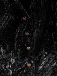 SHEIN LUNE Vestă versatilă la modă cu paiete pentru femei, cu un singur nasture, cu paiete, vestă neagră cu stras, vestă neagră pentru femei, top negru cu paiete, top negru strălucitor, jachetă neagră, top cu paiete, iarnă pentru femei, Ziua Îndrăgostiților, Ziua Îndrăgostiților pentru femei, primăvară, vacanțe de primăvară, primăvară - Negru - Vizualizare 3