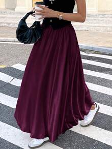 Serisse Chân váy nữ màu trơn, viền bèo nhún, thời trang, đa năng, thích hợp cho kỳ nghỉ. - Màu tím - Xem 11