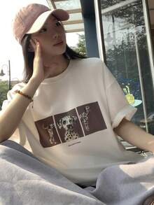 DAZY 女士圆领印花短袖休闲T恤图案T恤 - 白色 - 查看 8