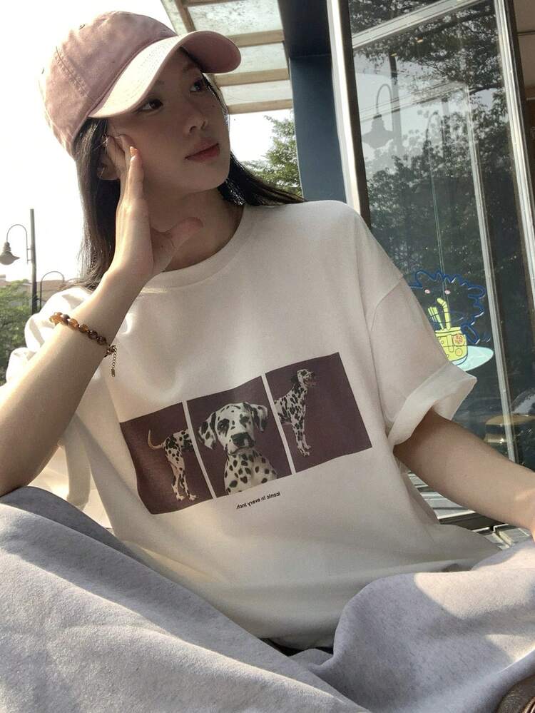 Women's Round Neck Printed Short Sleeve Casual T-Shirt Graphic Tees Women