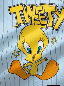LOONEY TUNES X SHEIN 大码夏季休闲条纹卡通图案圆领短袖T恤 - 白色 - 查看 7