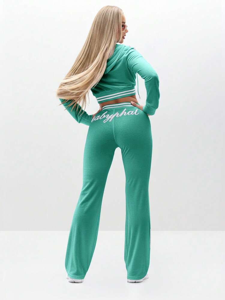 BABYPHAT Slim Fit Velour Joggers With White Piping Detail And Script Print For Casual Comfort