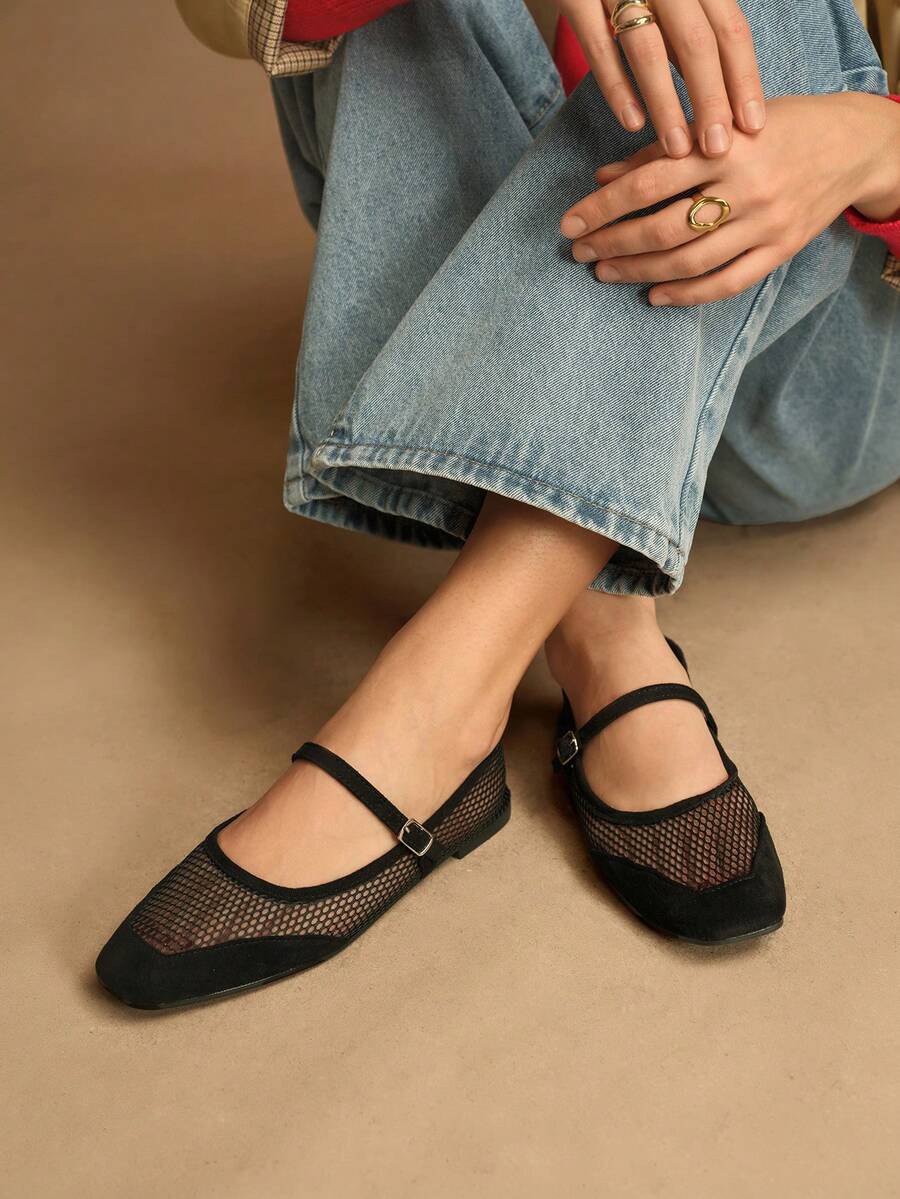 Rosivie Mocasines casuales de mujer con diseño de hebilla y punta cuadrada - Negro - Ver 1