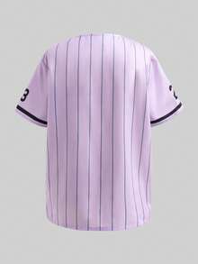 SHEIN 少女黑色条纹复古字母印花宽松外套、黄色修身吊带背心和黄色短裤 - 淡紫色 - 查看 4