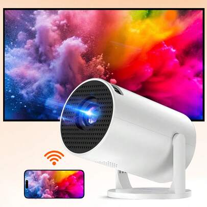 JMMO 便携式投影仪，支持 Wi-Fi 5 和 4K/1080P 分辨率，具备自动梯形校正和 270° 旋转功能，呈现家庭影院级画质。