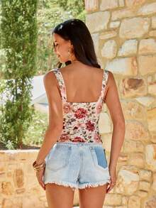 KARISMINA Women's Fitted Lace Knit Camisole, Spring/Summer Floral Tops Rose Top Floral Crop Top Flower Tube Top Summer Crop Tops Women - Multicolor - View 2