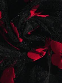 DreamSkyne 大码玫瑰花卉植绒网纱A字吊带裙 - 彩色 - 查看 4