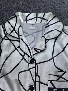 Abstract Line Print Girls Collared Long Sleeve Pajama Set Boys Night Suit Kids Collar Neck Unisex Long Pajama Sets Western Pj Set - Apricot - View 3