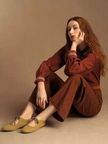 Rosivie 女士休闲百搭通勤简约系带平底鞋 - 駝色 - 查看 6