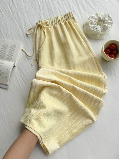 Comfortcana Plus-Size Women's Loose-Fitting Casual Cream Yellow Striped Summer Trousers, Perfect For Vacation. Yellow Bottoms Lemon Clothes Soft Shorts Butter Yellow Clothes Summer Pants Sets