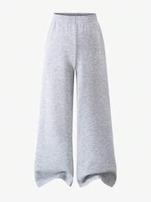 SHEIN Explorewe Tween-Mädchen Lässiges All-Match-Set, vielseitig, für den Alltag, Schule, Sport, Straße, verwaschener Schnee, Blumendruck, lockeres Crop-Sweatshirt + Hose mit weitem Bein