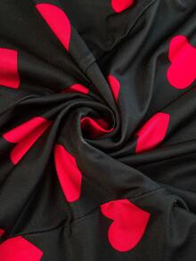 Vionelle 加大码情人节红色爱心图案方领系带袖褶皱A字侧开衩女式连衣裙 - 黑色 - 查看 9