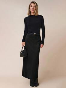 COSMINA Falda de unicolor versátil y de moda para mujer - Negro - Ver 5