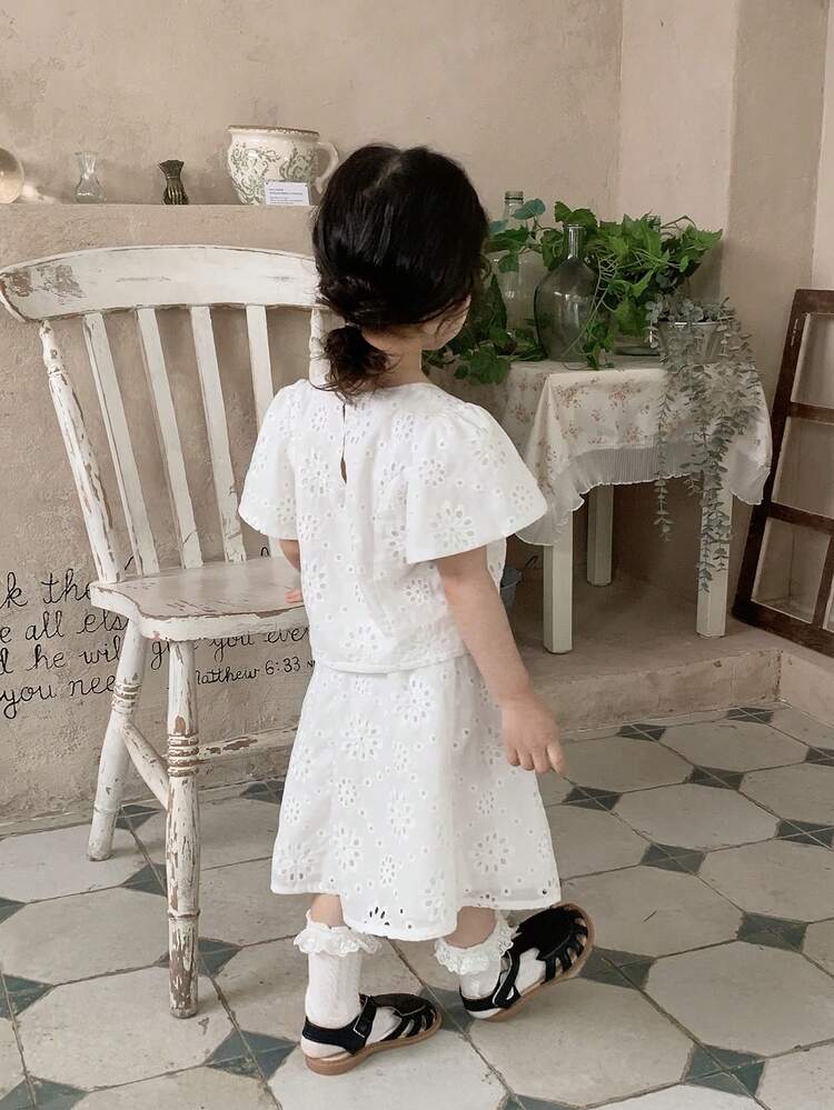 Toddler Girls' Round Neck Lace Short Sleeve Shirt & Skirt 2-Piece Set