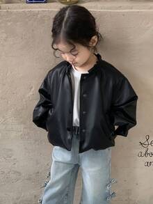 Toddler Girls' Casual Solid Color Spring/Autumn Korean Style Outerwear - Black - View 3