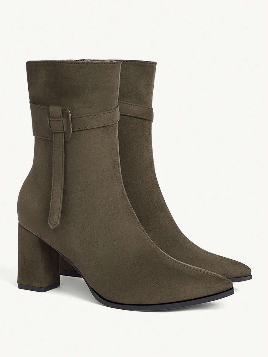 CUCCOO CHICEST 女士时尚百搭通勤粗跟中筒靴 - 軍綠色 - 查看 1
