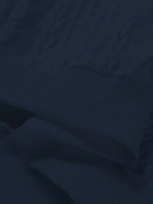 Manfinity Homme 男士加大码休闲纯色纹理立领拉链卫衣，男士新款秋季简约休闲套头拉链卫衣，适合日常通勤和旅行的百搭单品，男士绞花针织卫衣，男士针织衫，四分之一拉链卫衣 - 藏蓝色 - 查看 3