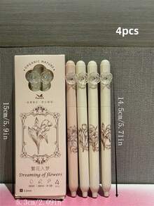 4支/盒黑色旋转笔，INS风格，超值ST笔头，黑色花卉梦幻图案，速干作业笔，返校必备 - 彩色 - 查看 2