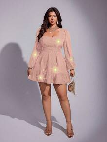 Viva Relle Vestido de línea A de manga larga con cuello plisado para mujer de talla grande, de tela brillante, elegante para ir al trabajo, fiestas, banquetes, versátil y con estilo urbano de moda, apto para otoño/invierno/primavera - Rosa - Ver 5