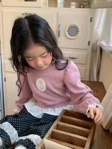 DAZY 女童韩版圆领休闲撞色长袖卫衣 - 粉色 - 查看 6