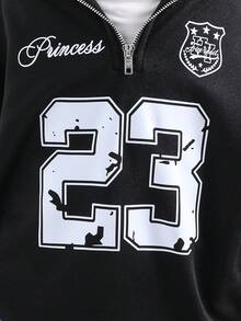 Tween Girl Casual Numeric Print Sweatshirt, Autumn/Winter - Black - View 3