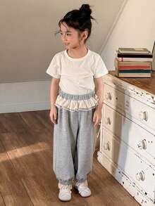 DAZY Young Girl Ruffle Patchwork Elastic Waist Casual Loose Sweatpants
