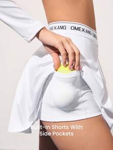 CourtClass Women's Sports Tennis Shirt, Elastic Angel Season Letter Tape Badminton Shirt, Yoga Shirt, Long Sleeve Activewear - White - View 3