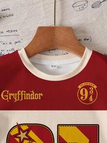 HARRY POTTER X SHEIN Young Boy Casual Colorblock Cartoon Figure Graphic Round Neck Short Sleeve T-Shirt, Summer - White - View 5