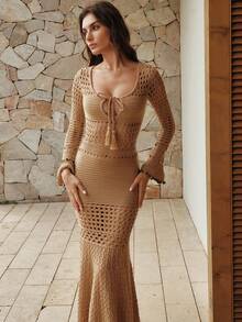 Anewsta Women's Knitted Sweater Dress - Brown - View 4