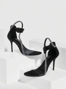 CUCCOO SZL Women's Rhinestone Decor Fashion Buckle Design Elegant High Heel Sandals For Christmas - Black - View 8