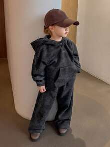 DAZY 2件套女童渐变水洗连帽衫上衣和宽松运动裤，运动套装 - 灰色 - 查看 3