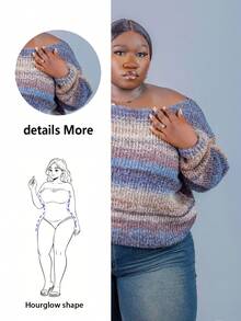 CurvyTilda Plus Size Fall Vintage Floral Print & Striped Casual Asymmetrical Neck Sweater, Autumn/Winter, Fall Sweater For Women, For Hourglass Body Shape - Multicolor - View 11