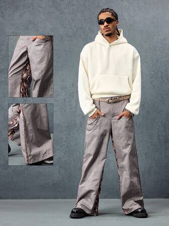 Casual Pantalon ample décontracté à rayures avec poches et jambes larges pour hommes