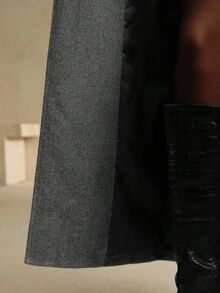 Anewsta Women's Grey Wool Blend Belted Mid-Length Coat With Lapel Collar