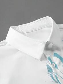 Manfinity LEGND Men's Casual Floral Patchwork Print Long Sleeve Loose Shirt, Spring/Autumn Light Blue And White Shirt Turquoise Men Shirt Baby Blue Shirt Men Graphic