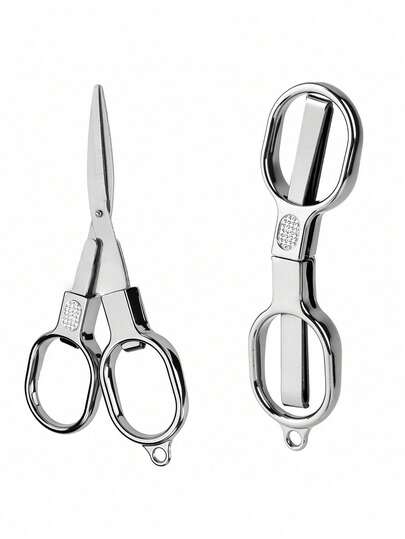 더블 서클 레트로 실버 접이식 가위 - 휴대용 미니 실버 가위, 컴팩트한 디자인, 개인 낚시, 여행, 가정용으로 이상적, 가볍고 휴대가 간편, 정밀한 절단을 위한 날카로운 실버 블레이드, 빈티지 실버 미학 및 실용적인 유틸리티 도구.