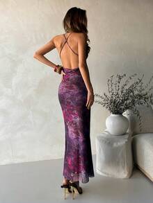 Aloruh 夏季度假性感紧身深V领露背高开衩连衣裙（女款） - 彩色 - 查看 2