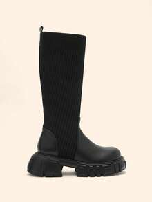 CUCCOO BASICS 女士时尚百搭通勤厚底过膝长靴 - 黑色 - 查看 2