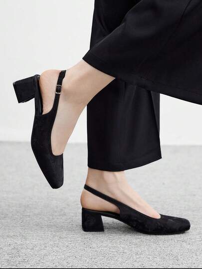 CUCCOO BIZCHIC 女士方头粗跟杏色优雅通勤穆勒鞋，女士高跟无后跟浅口鞋