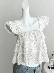 Sweetra 大码女式休闲白底黑波点衬衫 - 白色 - 查看 1