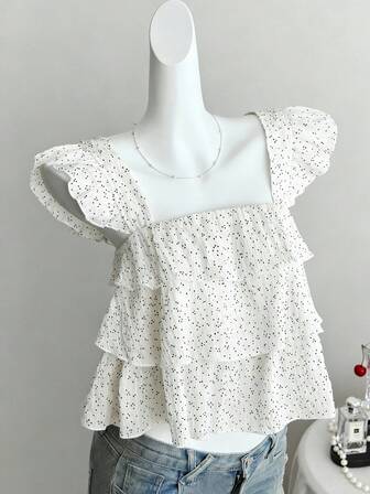 Sweetra Camisa casual de mujer talla grande con base blanca y lunares negros