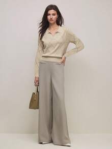 BizChic Women's Polo Collar Diamond Knit Long Sleeve Pullover Sweater, Urban Commute Business Casual Blouse, Elegant Party Outfit, Suitable For Office, Dating, Summer