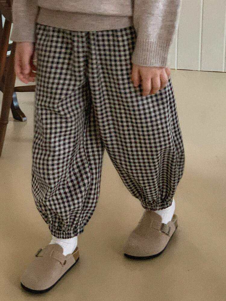 Young Boy Gingham Print Slant Pocket Pants