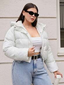 Chaqueta con capucha acolchada corta para mujer talla grande - Blanco - Ver 5