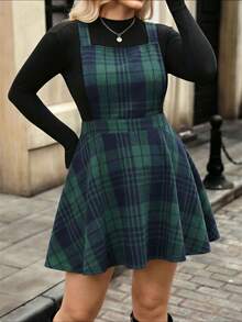 EMERY ROSE Váy kẻ caro cổ điển cỡ lớn màu đỏ, thích hợp mặc trong các dịp lễ, Giáng sinh và năm mới, váy ngắn có dây đeo thời trang, lưng chéo, váy kẻ caro lãng mạn cổ điển - màu xanh lá - Xem 5