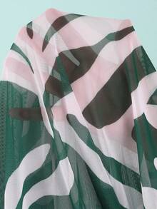 Swim Oasis Maillot de bain une pièce style européen et américain de grande taille, couleur unie, style col ras-du-cou. Jupe de plage imprimée de feuilles conservatrice couvrant le ventre avec une jupe enveloppante en maille