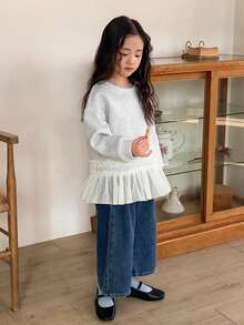 DAZY 女童圆领针织抓绒撞色网眼卫衣，秋季款