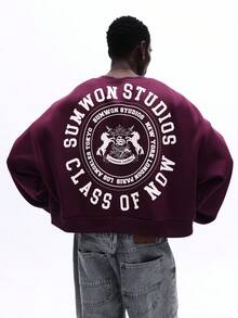 Sudadera de cuello redondo burdeos de SUMWON con gran gráfico circular en la espalda y pequeño logotipo frontal, sudadera casual de manga larga - Rojo violeta - Ver 7