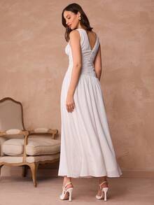 Enchnt 优雅通勤波点印花无袖连衣裙 - 杏色 - 查看 7