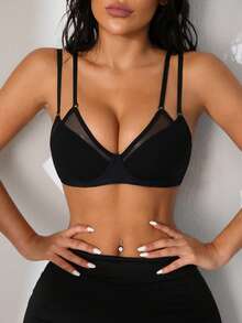 NudeFit 1件装女士极简无钢圈文胸，休闲交叉露背性感抹胸上衣 - 黑色 - 查看 1